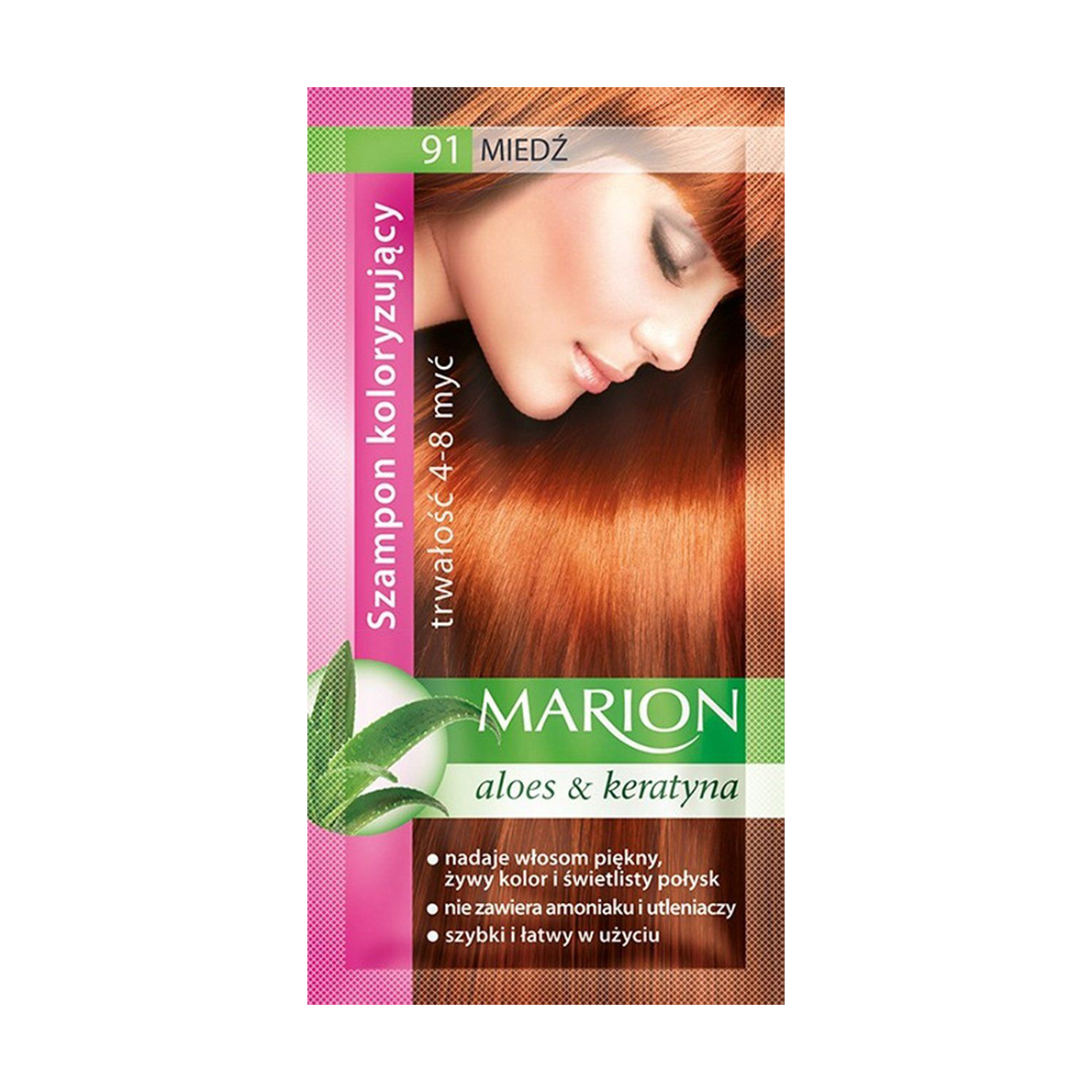 Відтінковий шампунь для волосся Marion Aloe &amp; Keratin Hair Color Shampoo 91 Copper, 40 мл