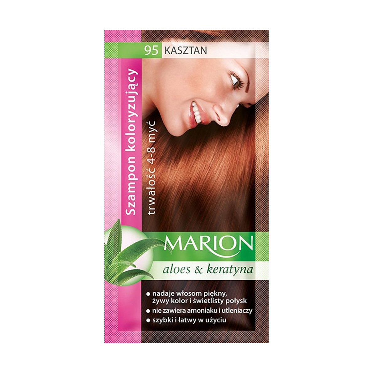 Відтінковий шампунь для волосся Marion Aloe &amp; Keratin Hair Color Shampoo 95 Chestnut, 40 мл